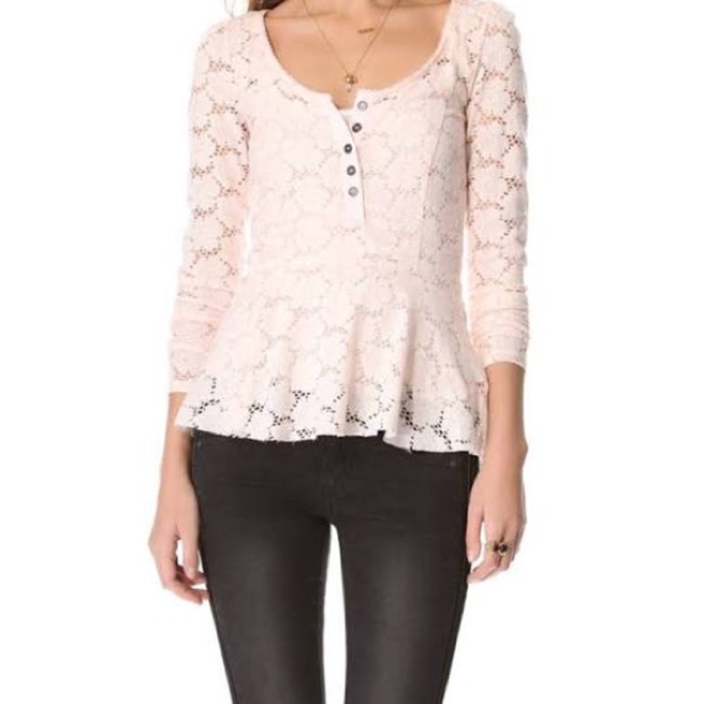 Free People baby pink lace peplum blouse